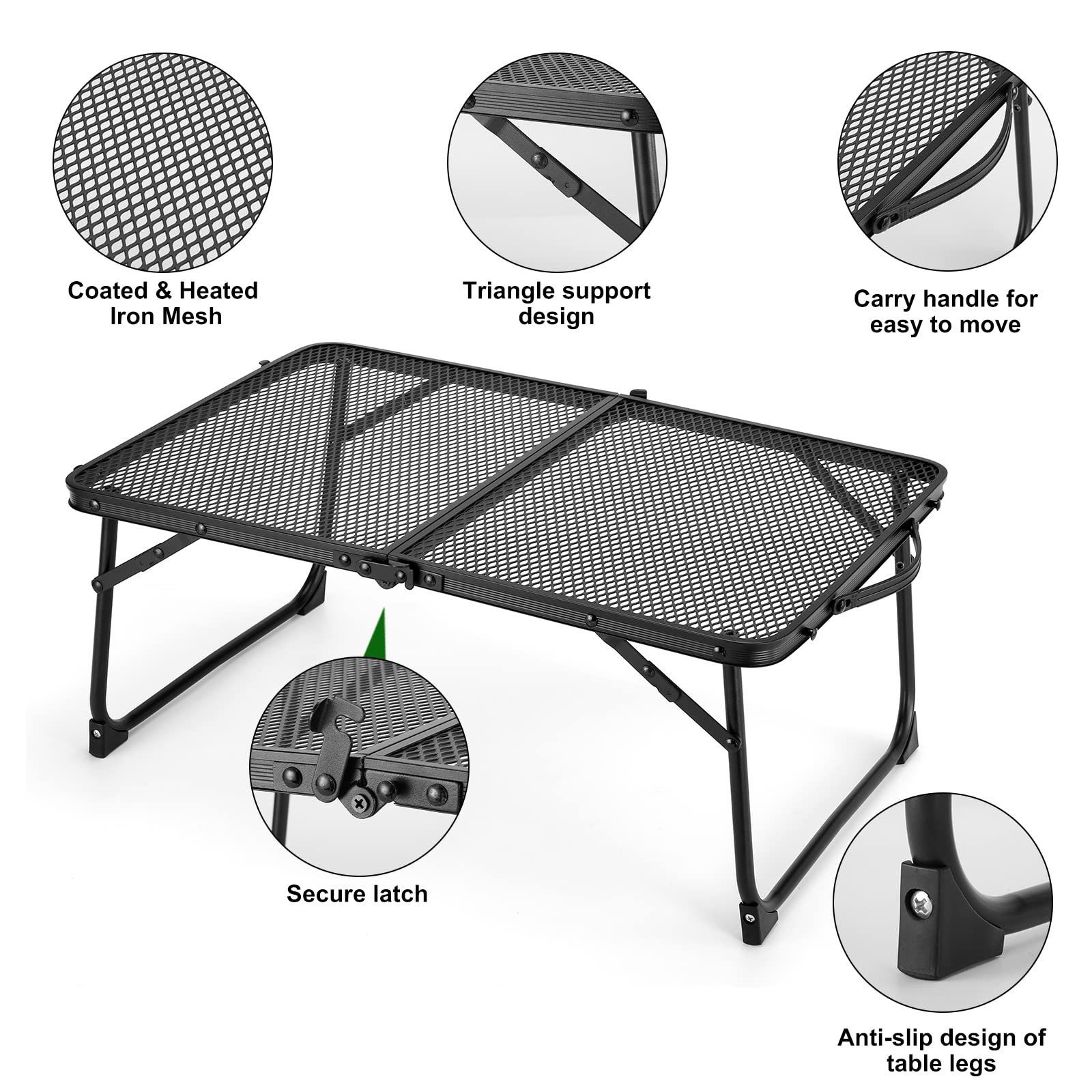 Odoland Portable Camping Table Ultralight Aluminum Folding Picnic Table Small Camp Table for Beach Hiking Backpacking Outdoor Indoor Picnic RV BBQ Black