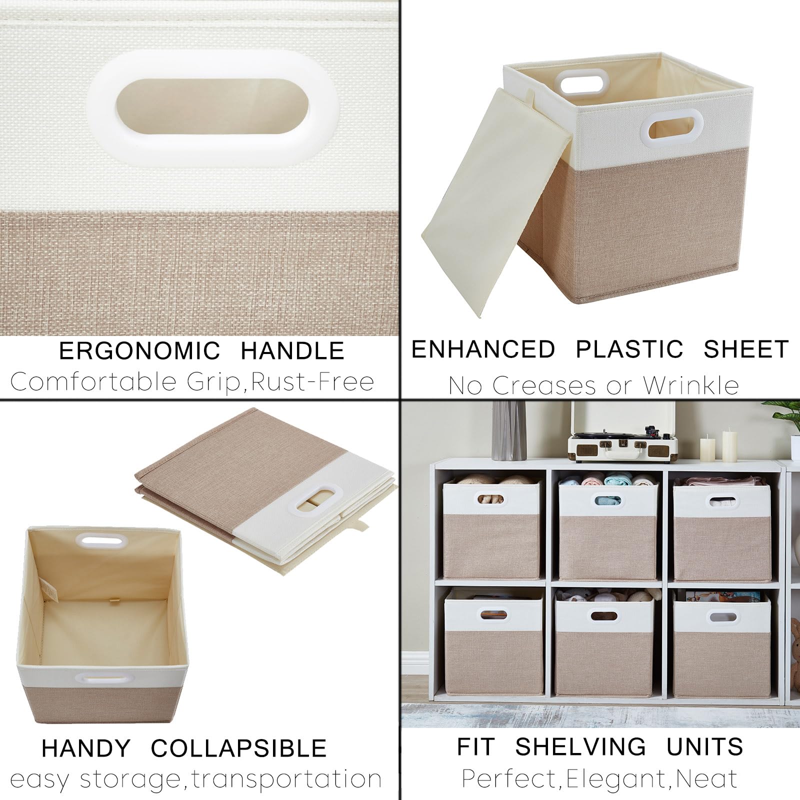 Mangata Cube Storage Boxes 30x30x30 cm, Fabric Storage Cube Baskets for Clothes Bins, Baskets, Chests,Toys (Lihgt Khaki White, 4Pcs)