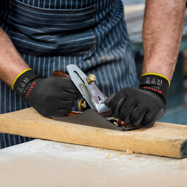 KAYGO Cut Resistant Work Gloves - 2 Pairs, Level C Protection, MicroFoam Nitrile Coated Good Grip Machine Washable, Cut Proof Safety Gloves EN388 4X42C, Ideal for General Purpose, KG21N (Grey, L)