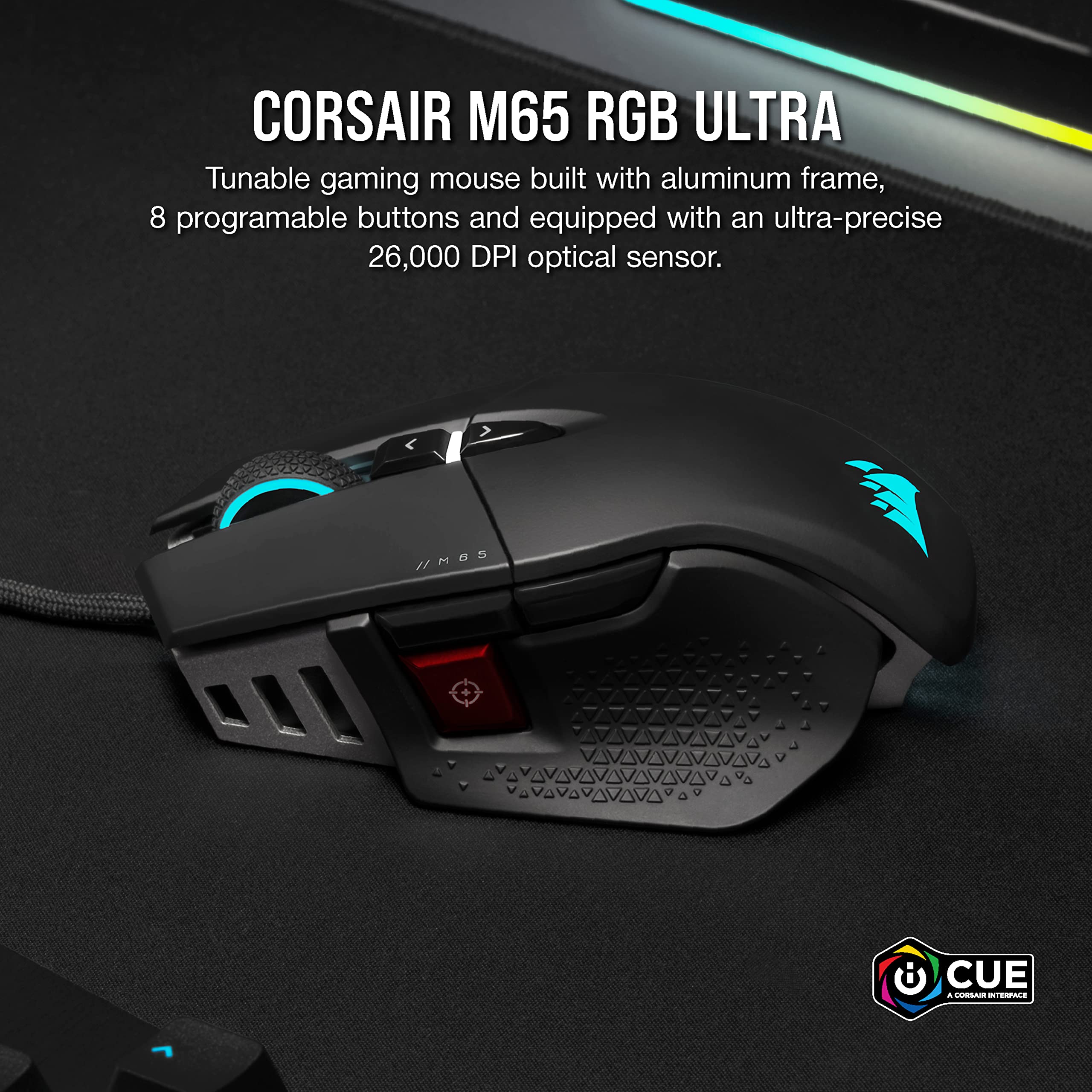 CORSAIR M65 RGB ULTRA WIRELESS Tunable FPS Gaming Mouse – 26,000 DPI – Sub-1ms Wireless – Weight System – Up to 120hrs Battery – iCUE Compatible – PC, Mac, PS5, PS4, Xbox – Black