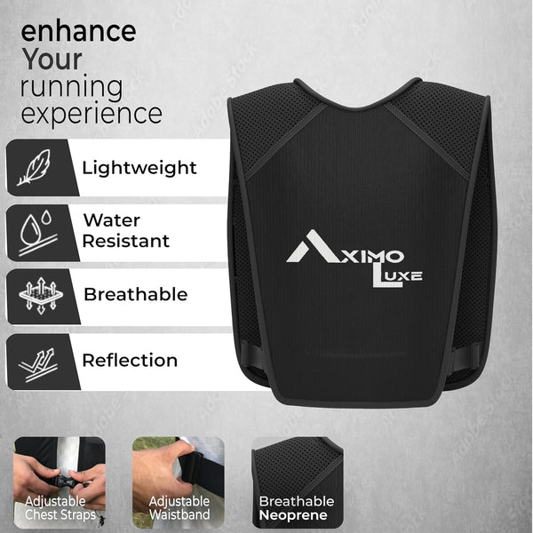 AxLuxe LED Running Vest Women & Men Now with 2 Saftey Lights,7 Pockets Running Vest with Water Bottle (500ml),Running Phone Holder Vest