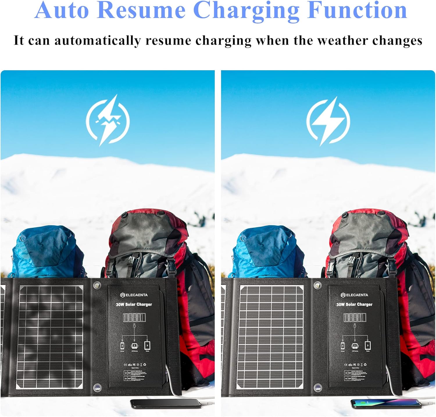 ELECAENTA 60W Foldable Solar Panel ETFE Solar Charger USB-C PD45W QC3.0 DC 18V for Portable Solar Generator Power Station Smartphones Outdoor Power Backup Waterproof Dustproof, 1.6KG