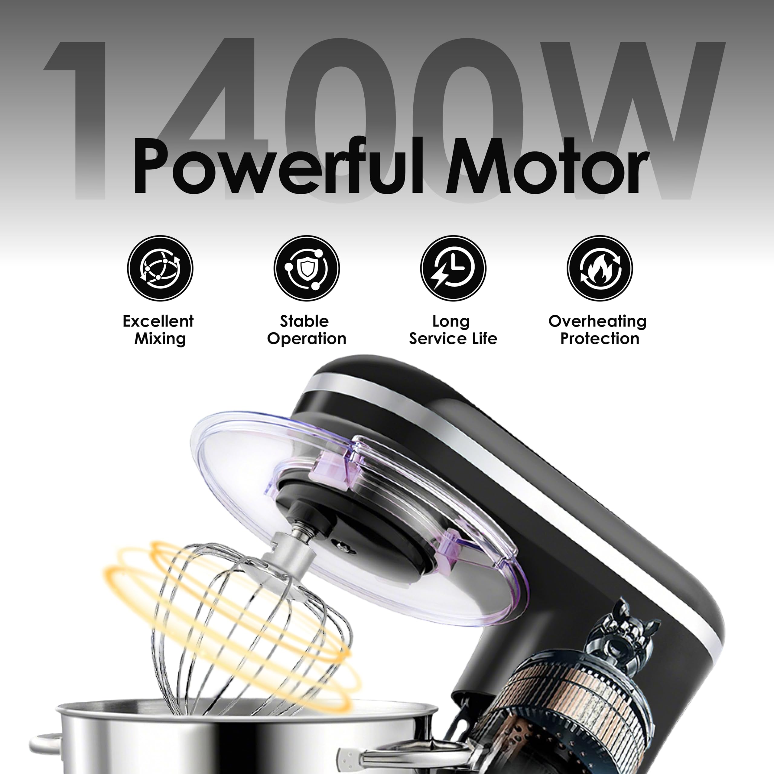 Aucma Stand Mixer, 6.2L Food Mixers for Baking, Electric Kitchen Mixers with Bowl, Dough Hook, Wire Whip & Beater (6.2L, Black)