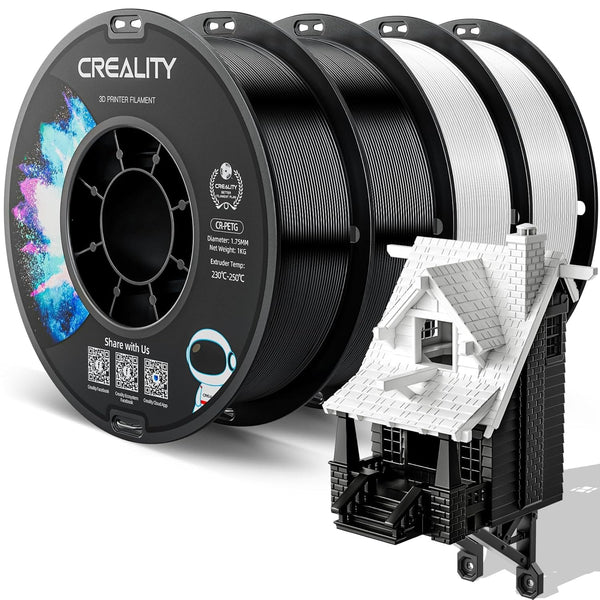 Creality CR-PETG PLA Filament 1.75mm 3D Printing Filament 4 KG, Excellent Toughness High Precision, Odorless Non-Toxic Moistureproof, 1kg(2.2lbs) Glossy for 3D Printer (Black+White+Red+Blue)*1KG