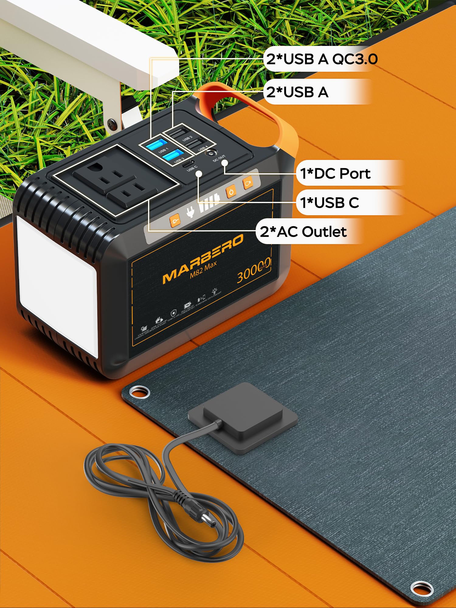MARBERO Portable Power Station 98Wh Large Battery Pack 100W(150W Peak) Solar Generator Camping Backup with AC Plug Socket with LED Light for Outdoor Adventure RV Trip Home Blackout Emergency