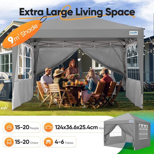 Quictent Pop Up Canopy Gazebo with Removable Sidewalls, Adjustable Height Event Shelter, 3x3m (10x10ft) Portable Tent for Garden Party, Camping, White