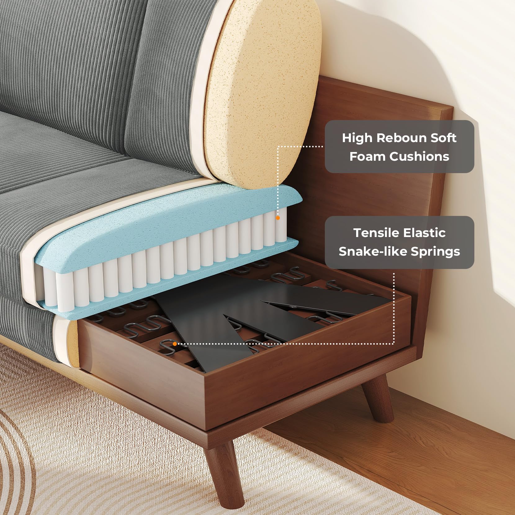 Vesgantti 172cm Loveseat Sofa Green, Comfy Corduroy Couch with Spring Cushion, 2 Seater Sofa with Solid Wood, Sofa Couch with Deep Seat, Sofa for Bedroom, Loveseat for Living Room, Green Office Couch