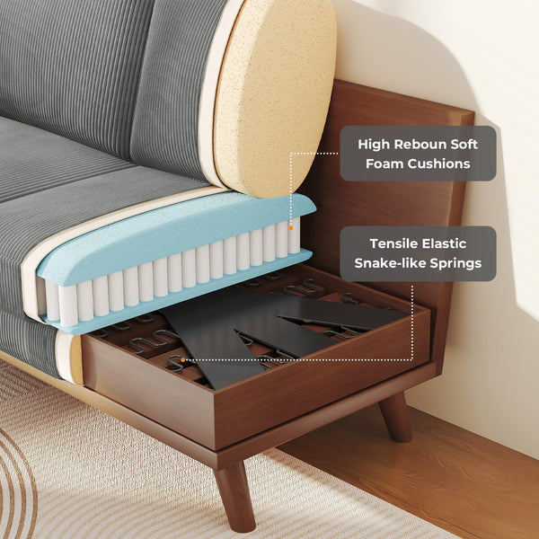 Vesgantti 172cm Loveseat Sofa Green, Comfy Corduroy Couch with Spring Cushion, 2 Seater Sofa with Solid Wood, Sofa Couch with Deep Seat, Sofa for Bedroom, Loveseat for Living Room, Green Office Couch