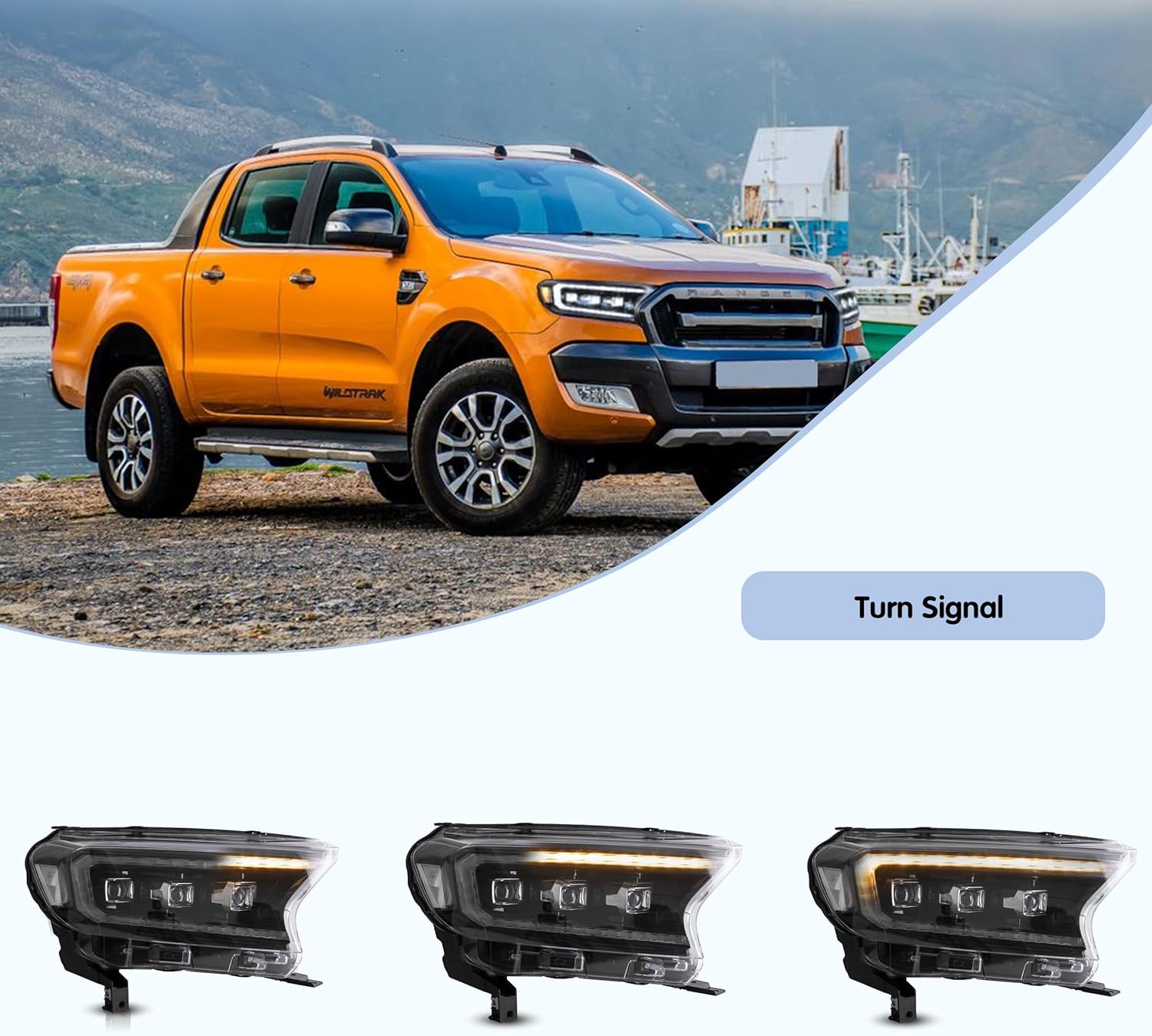 VLAND Headlight Pair Suitable for Ranger T6 T7 T8 T8 XL XLT Wildtrak 2015-2021 with Sequential Indicators (Clear) LHD