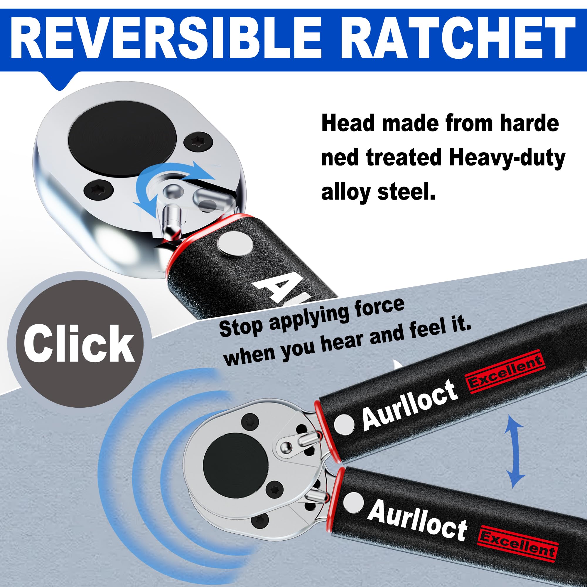 1/2" Torque Wrench Set, Car Wheel Torque Spanner 20-230 Nm with 3/8'' Adapter, ± 3% Accuracy, 72 Tooth for Car Repair, Tire Replacement Etc