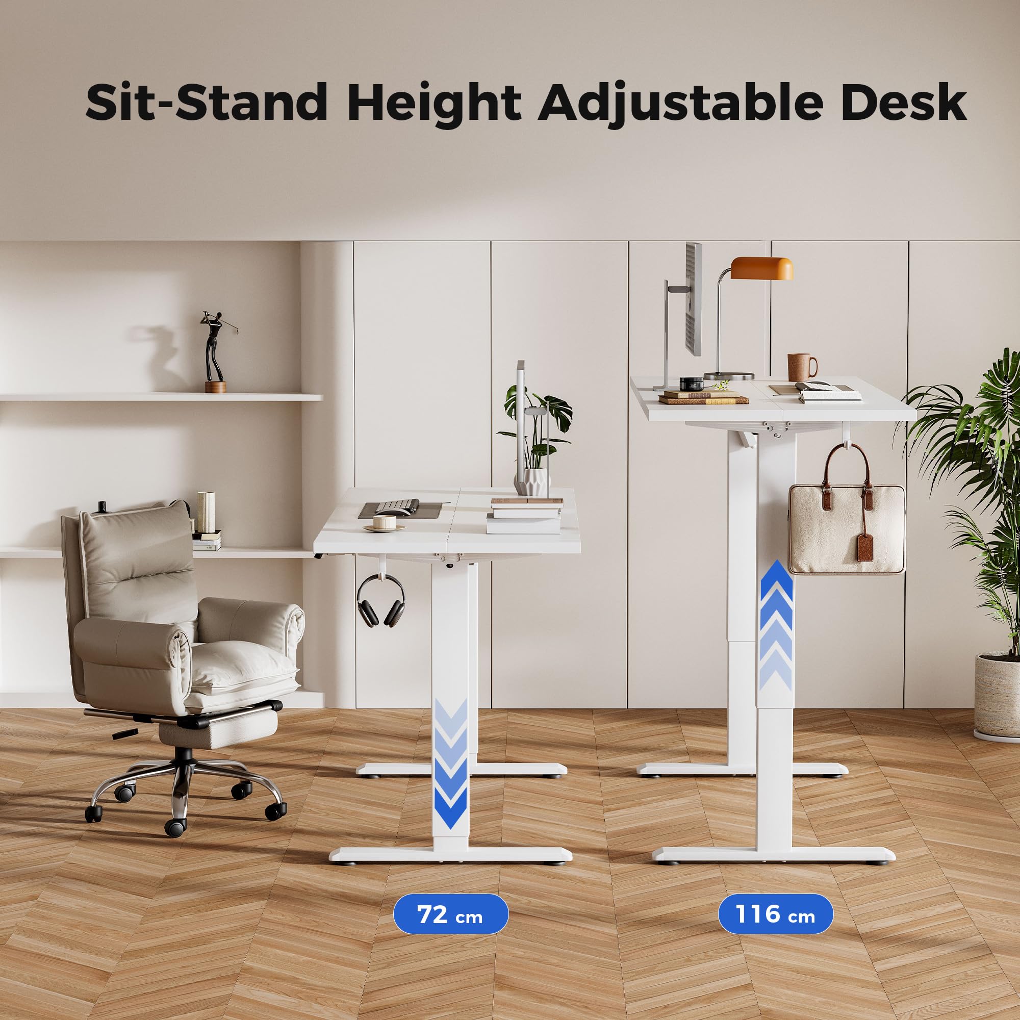 Agilestic L-Shaped Electric Standing Desk, 140cm Height Adjustable Sit-Stand Desk for Home Office, Ergonomic Computer Desk with Spliced Board, White
