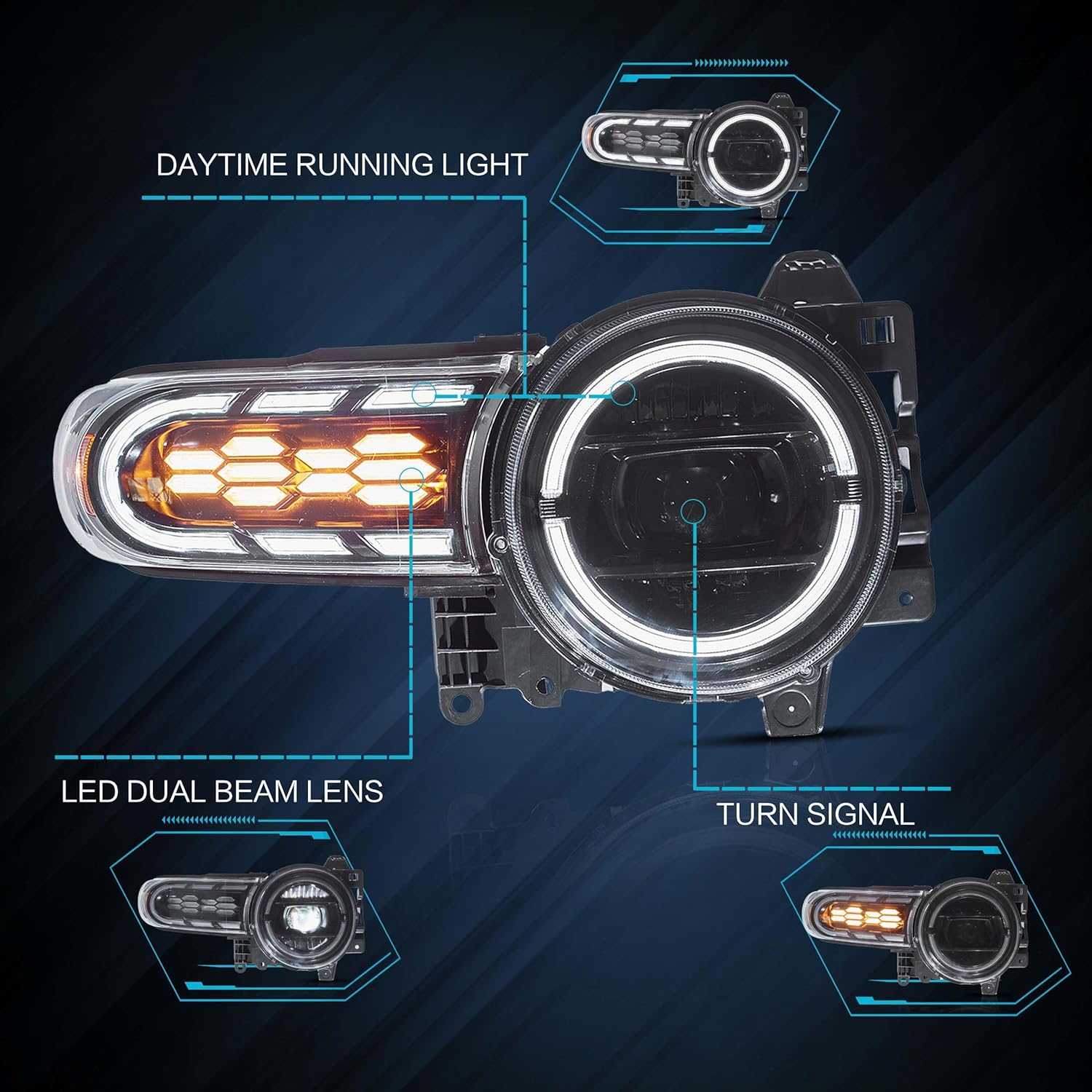 VLAND LED Headlights Compatible with 2007-2017 Toyota FJ Cruiser, Front Light with Startup Animation, Headlamp with Sequential Turn Signal