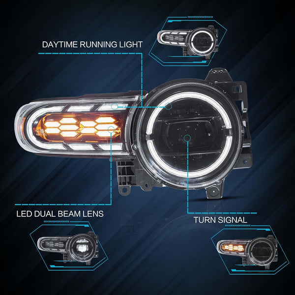 VLAND LED Headlights Compatible with 2007-2017 Toyota FJ Cruiser, Front Light with Startup Animation, Headlamp with Sequential Turn Signal