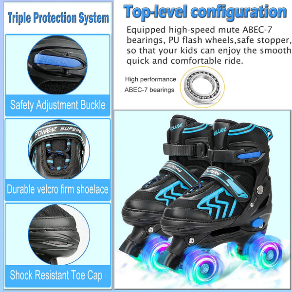 Adjustable Kids Roller Skates with Light Up Wheels, Fun Illuminating for Boys & Girls, Rollerskates for Kids Beginners, Suitable for Indoor & Outdoor
