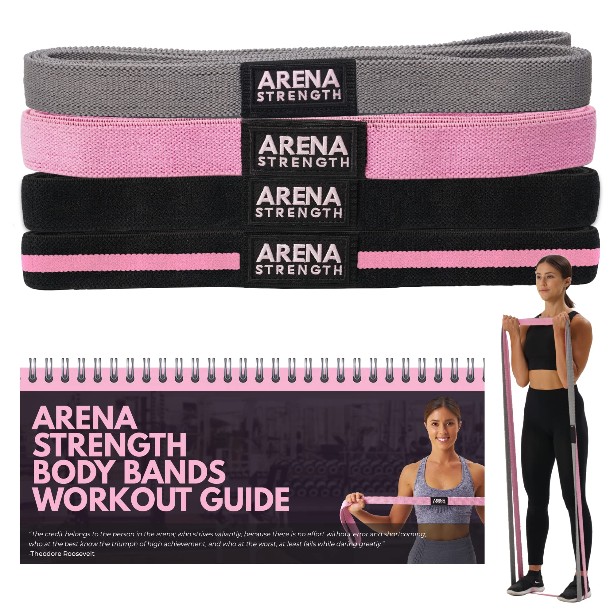 Arena Strength Long Fabric Resistance Bands Set with Workout Guide - Long Loop Resistance Band Set | Cloth Exercise Bands for Women | Pull Up Bands |
