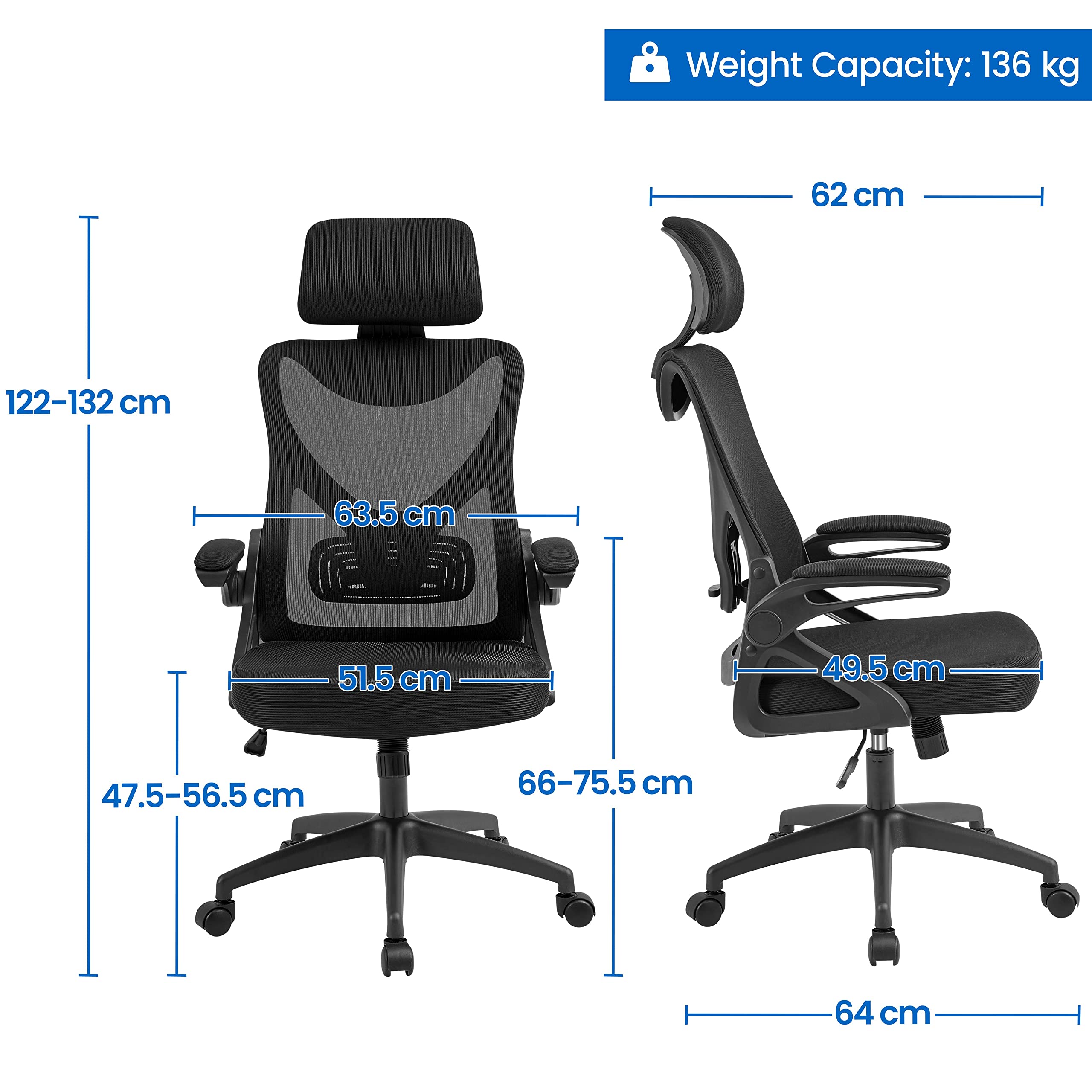 Yaheetech High Back Home Office Chair Ergonomic Swivel Desk Chair with Arms and Height Adjustable Back Support for Home Study or Manager Work White/Pink