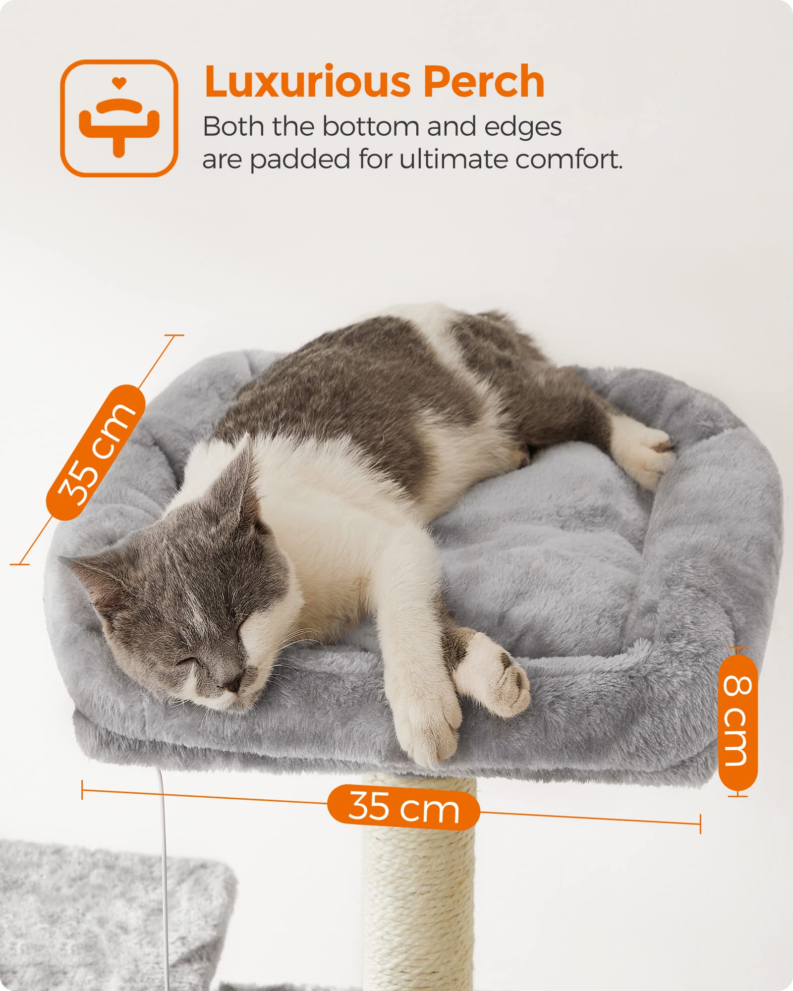FEANDREA Cat Tree, Cat Condo with 2 Cat Caves, 155 cm, Light Grey PCT163W01