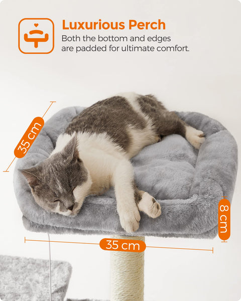 FEANDREA Cat Tree, Cat Condo with 2 Cat Caves, 155 cm, Light Grey PCT163W01