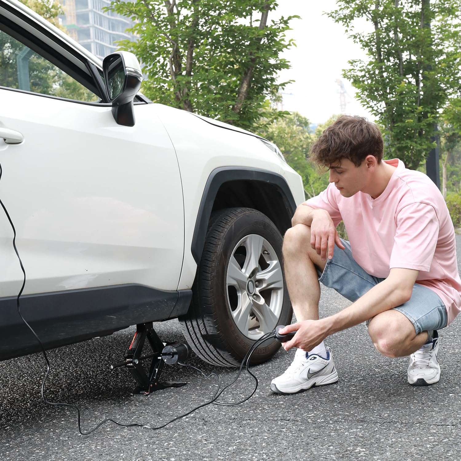 ROGTZ Electric Car Jack Vehicle Scissor Lift Jack Kit 2 Ton with Tool Case Quick Floor Jack Stand Tire Change Repair Set