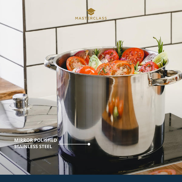MasterClass Stock Pot With Lid 8.5L/24cm, Induction-Safe, Stainless Steel, Silver