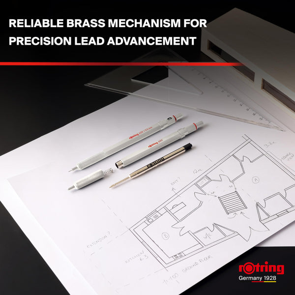 rOtring 600 3-in-1 Multicolour Pen and Mechanical Pencil | Black & Red Ballpoint Pen Tips | 1 Mechanical Pencil Tip (0.5mm) | Silver Barrel