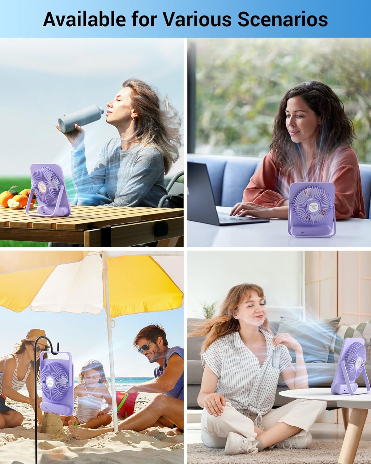 WHATOOK Mini Desk Fan USB: 2000mAh Rechargeable Ultra Quiet 1-100 Speeds Desktop Fans with LED Display, 3-10H Runtime, Child-Safe Grille Cooling Small Portable Table-Fan for Home, Office & Travel