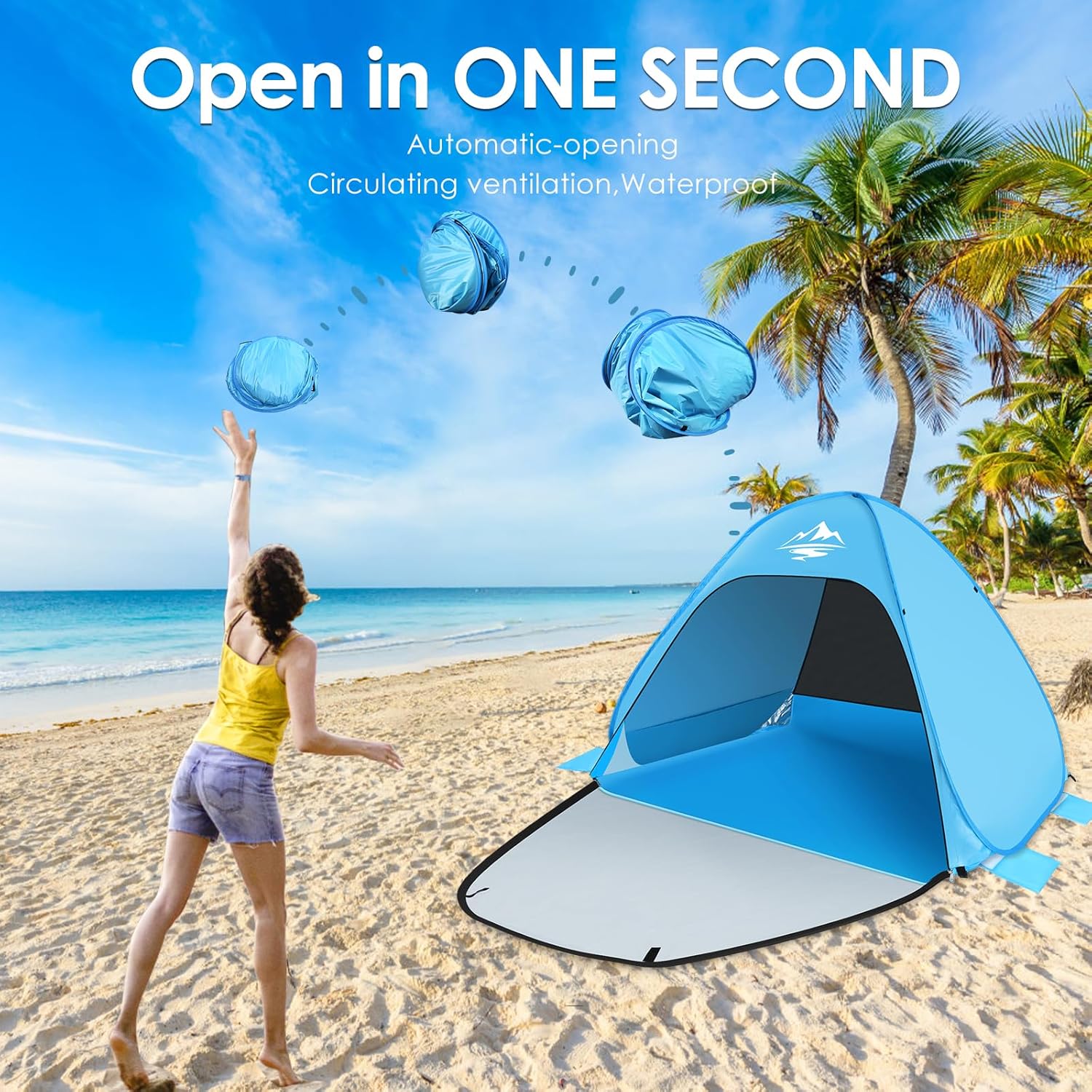 Pop Up Beach Tent,Automatic Portable Sun Shelter Fit 2-3 Person,UPF 50+ UV Sun Protection Beach Shade Baby Canopy Cabana Air-Ventilating Waterproof for Family Beach Park Camping Picnic with Carry Bag
