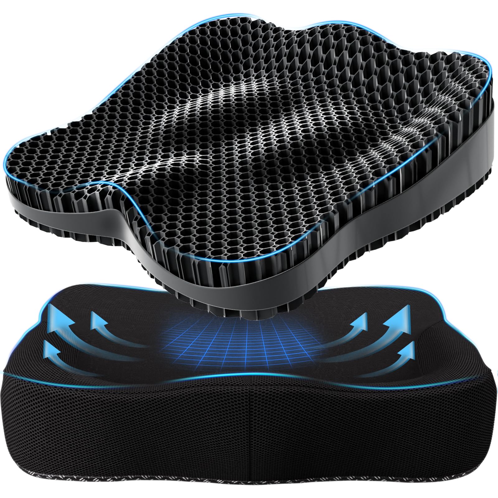 Tsmertor Gel Seat Cushion for Office Chair, Car Seat Cushion Chiar Ergonomic Anti-Slip Gel Non-Slip Seat Back Butt Support Cushion, Tailbone, Sciatica
