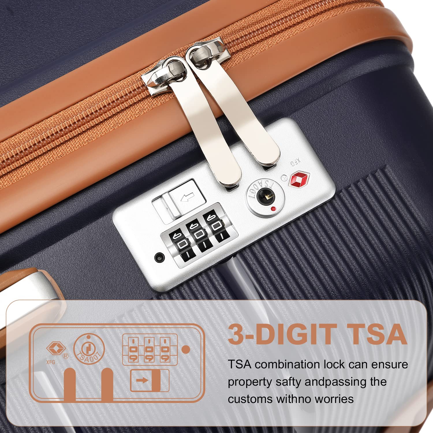 British Traveller 24" Medium Suitcase Lightweight Polypropylene Hard Shell Luggage Hold Check in Suitcase with 4 Wheels and Built-in TSA Lock(Navy, 66cm 60L)