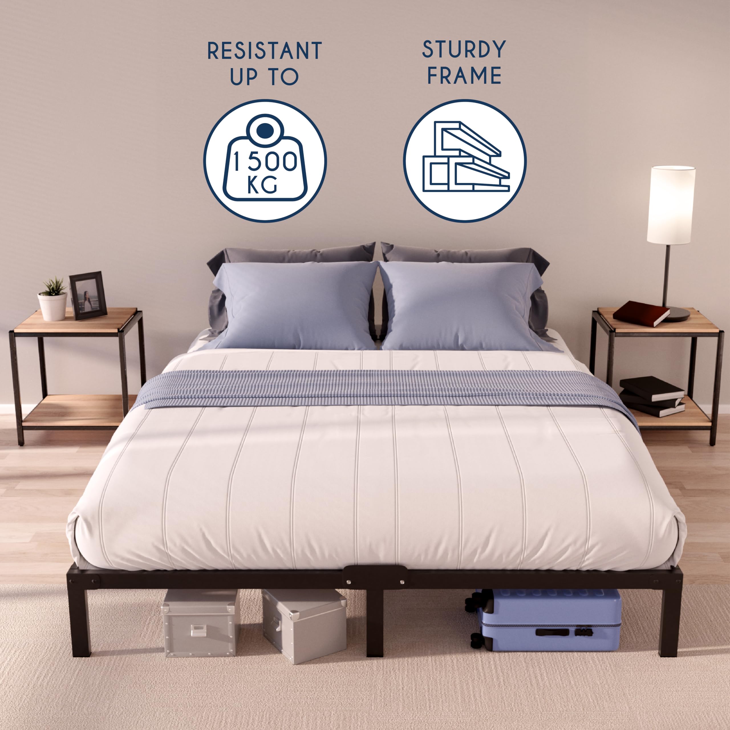 Dreamzie - King Size Bed Frame Metal 150x200 with Storage 35cm - Sturdy and 20min Easy Assembly Bed Frames - Large Storage with 35cm Height