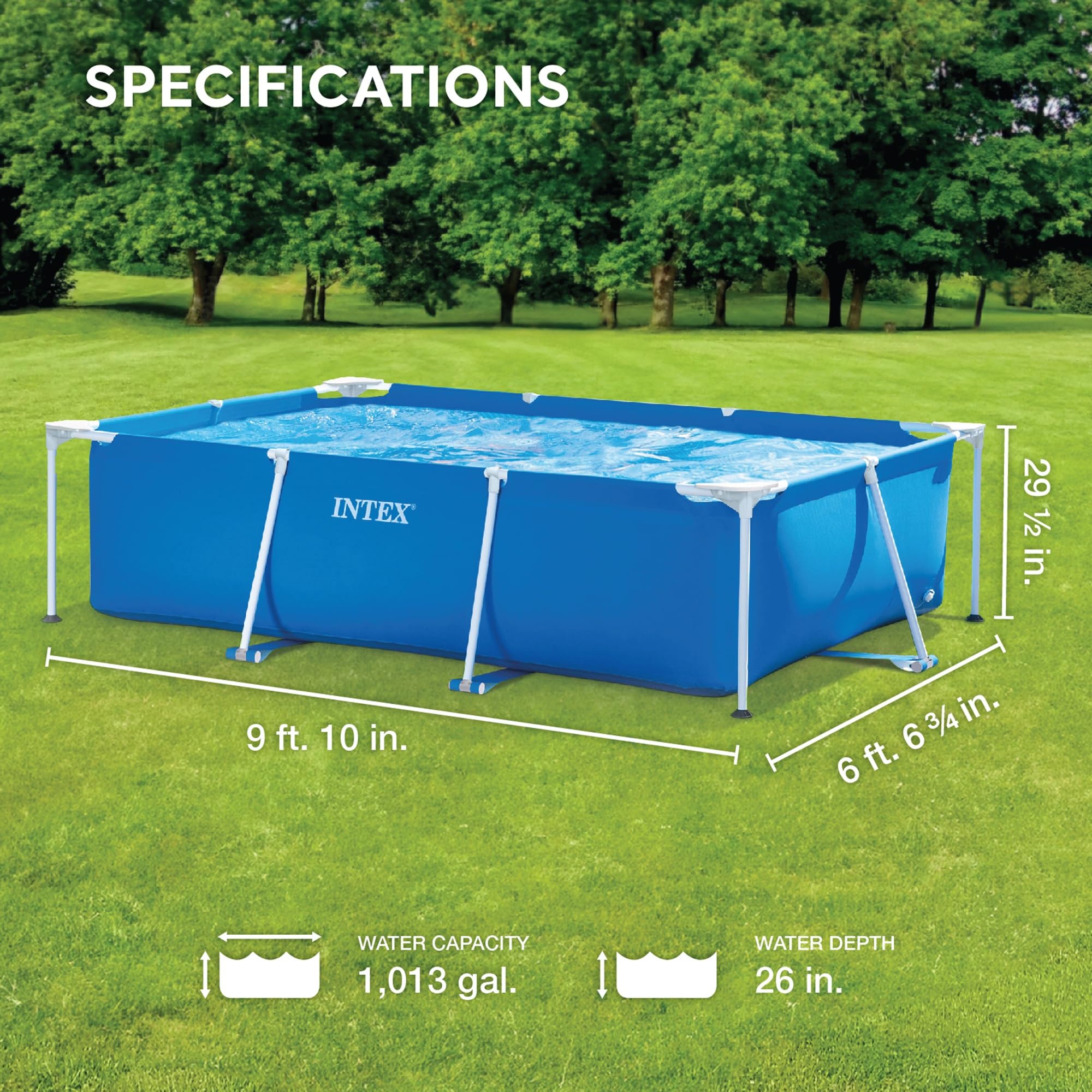 INTEX | 28272 Metal Frame Rectangular Outdoor Swimming Pool, Filter Pump Not Included, Capacity 3834 L, Measures 300 x 200 x 75 Centimeters - Colour Blue