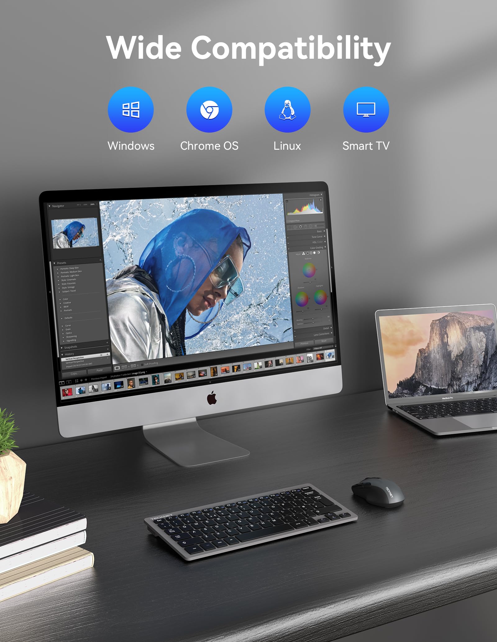 TECKNET 2.4G Wireless Keyboard For Windows/Chrome OS, UK Layout Compact Mini Keyboard, Small Silent Whisper-Quiet Keyboards with 12 months Battery Life (Pink)