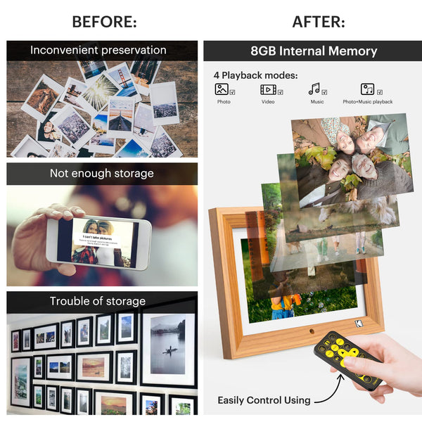 KODAK Digital Photo Frame WiFi Digital Picture Frame 10.1 Inches, FHD 1920*1200 IPS Touchscreen, Wooden Smart Electronic Frame with 32GB Memory, Easy to Share Photo, Video via APP with Your Loved Ones