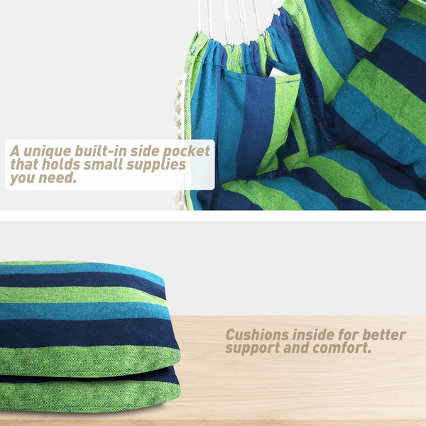 Chihee Hammock Chair Hanging Swing Max 500 Lbs 2 Cushions Included Steel Spreader Bar with Anti-Slip Grooves Portable Hanging Chair Side Pocket Large