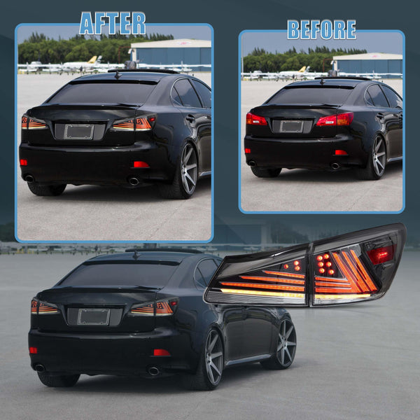 VLAND LED Taillights Fit for Lexus IS250 IS350 2006-2012 Rear Lights withSequential Turn Signal, Smoked