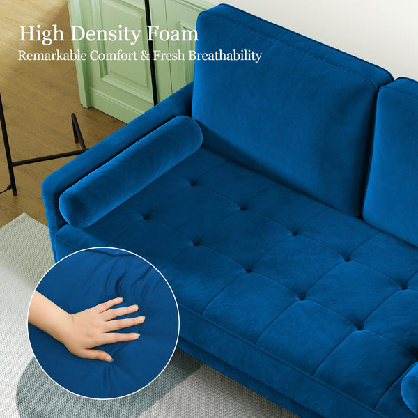 Vesgantti Small 2 Seater Sofa Blue, Comfy Sofa Couch with Spring Cushion, Velvet Sofa with Wood Legs, Modern Love Seat Sofa, Sofa 2 Seater for Living Room, Small Sofa for Bedroom, Blue Office Sofa