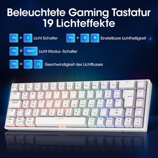 KOORUI 60% Mechanical Gaming Keyboard, Mixed Colors LED Backlit Ultra-Compact 69 Keys, Mini Wired Keyboard with Blue Switch for Windows Laptop PC/Mac OS/Xbox-BLACK(Blue Switch)