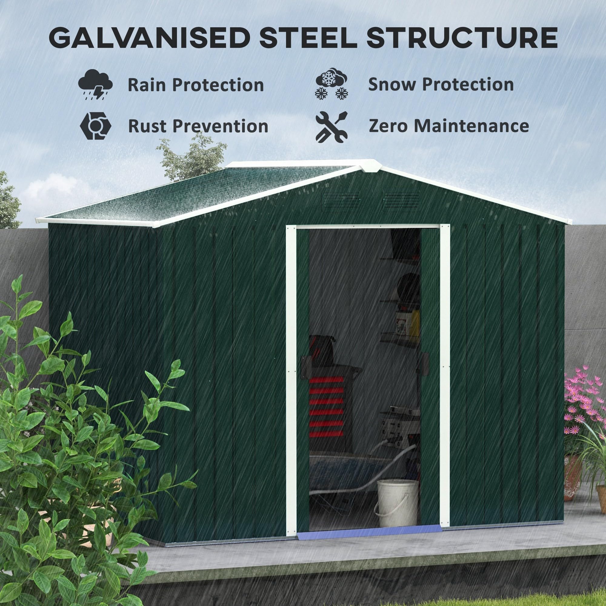 Outsunny 7.7 x 5.7ft Metal Garden Shed with Ventilation Slots and Sliding Doors, Galvanised Outdoor Tool Storage House, Grey