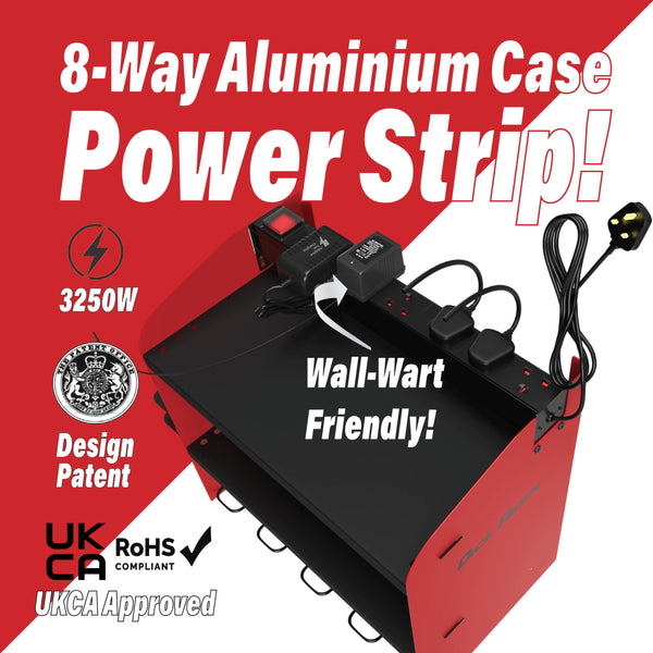 Toolganize Power Tool Organiser, Storage Rack with Power Strip Charging Station, Heavy-Duty for Workshop & Garage Tools - 4 Slot, Milwaukee Red.