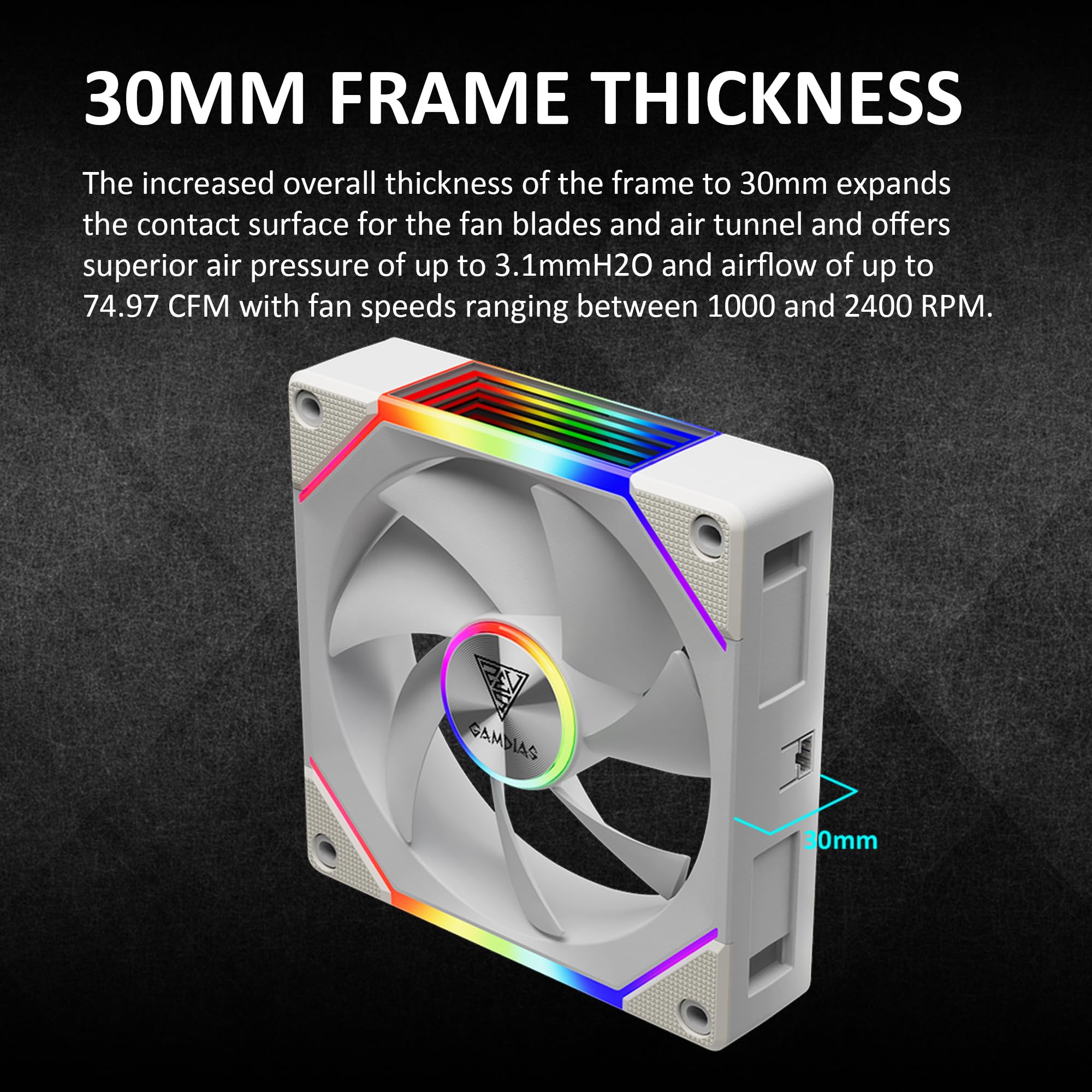 GAMDIAS 120mm ARGB PC Case Fans, Computer Case Fan, Cabless Daisy Chain Connection, Dual Infinity Mirror Lighting, Swappable Fan Blade for Reverse Airflow, Performance 30mm Thick, With Control Box