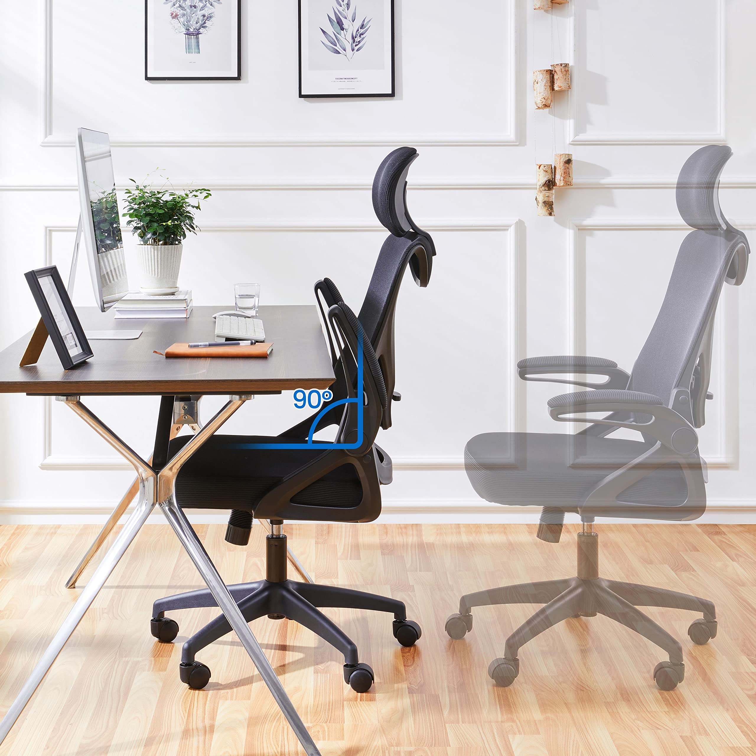 Yaheetech High Back Home Office Chair Ergonomic Swivel Desk Chair with Arms and Height Adjustable Back Support for Home Study or Manager Work White/Pink