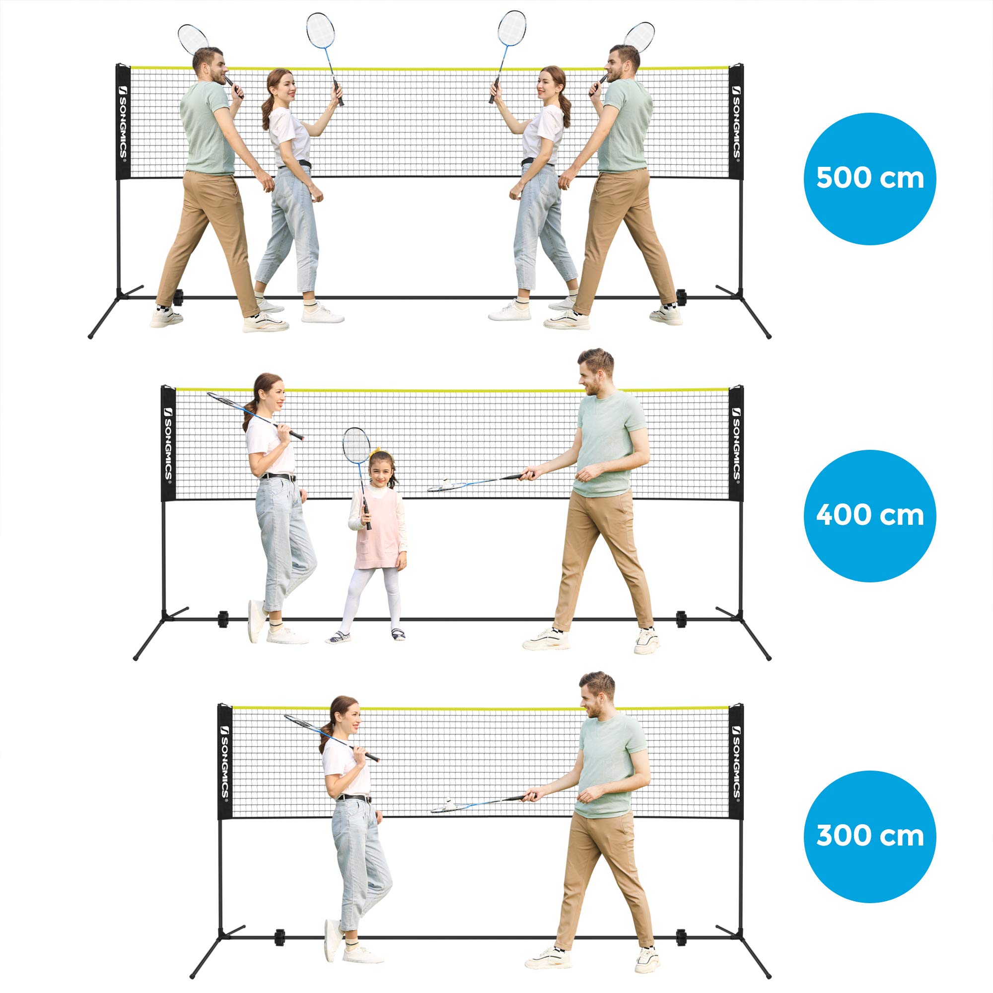 SONGMICS 3 m Badminton Net, Volleyball Net, Adjustable Poles Height, Portable Set for Tennis