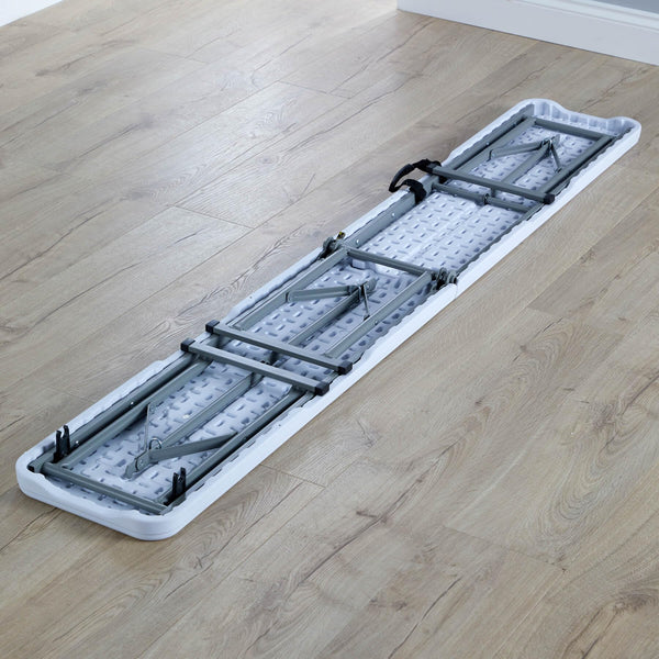 Home Source Pair of Folding Benches, Camping Party Picnic BBQ Stall Garden Indoor Outdoor, Metal Frame, White, 6ft