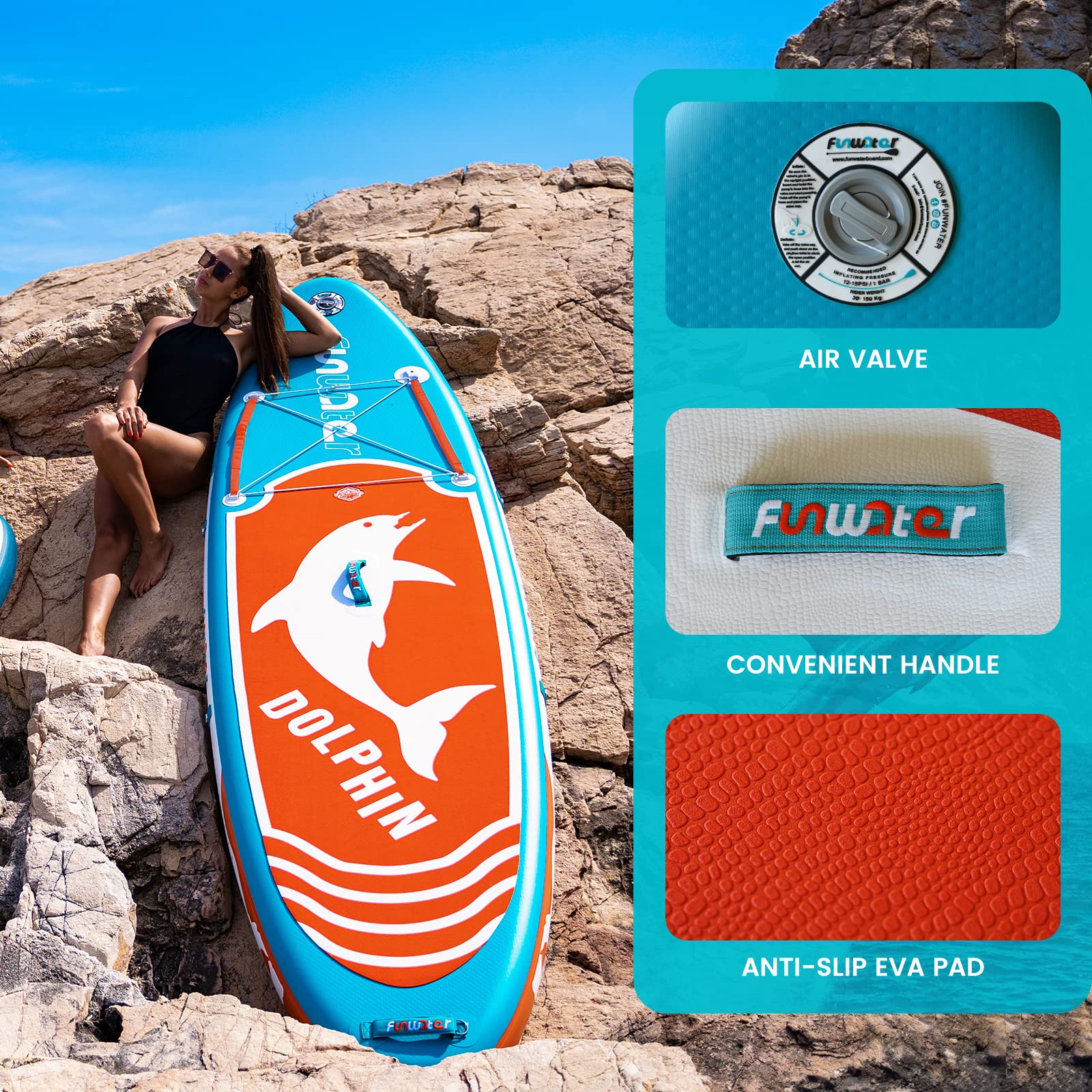 FunWater SUP Inflatable Stand Up Paddle Board 11'6"/11'/10'5" Ultra-Light with Inflatable Board,ISUP Accessories,Three Fins,Adjustable Paddle, Pump,Backpack, Leash,Waterproof Bag