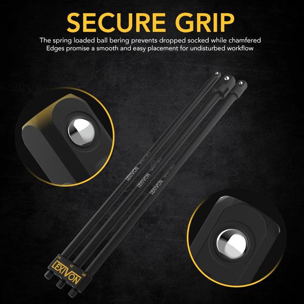 LEXIVON Impact Grade Socket Adapter Set, 3" Extension Bit with Holder | 3-Piece 1/4", 3/8", and 1/2" Drive, Adapt Your Power Drill to High Torque Impact Wrench (LX-101)