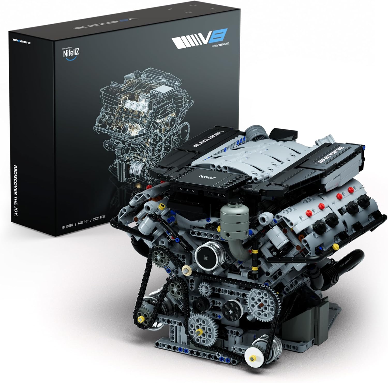 V8 Engine Building Set, Exclusive Advanced Collector's Engine Model to Build, Physical Science Experiment Toy for Adults, Home or Office Décor, Collectible Gifts (2725 PCS, NF10287)