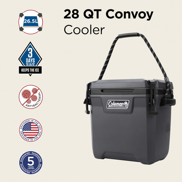 Coleman Convoy Heavy-Duty Insulated Hard Cooler with handles| large capacity| Keeps Ice for up to 5 Days| Full foam insulation| Large Durable Portable Cool Ice Box for Rugged Outdoor Use & Jobsites