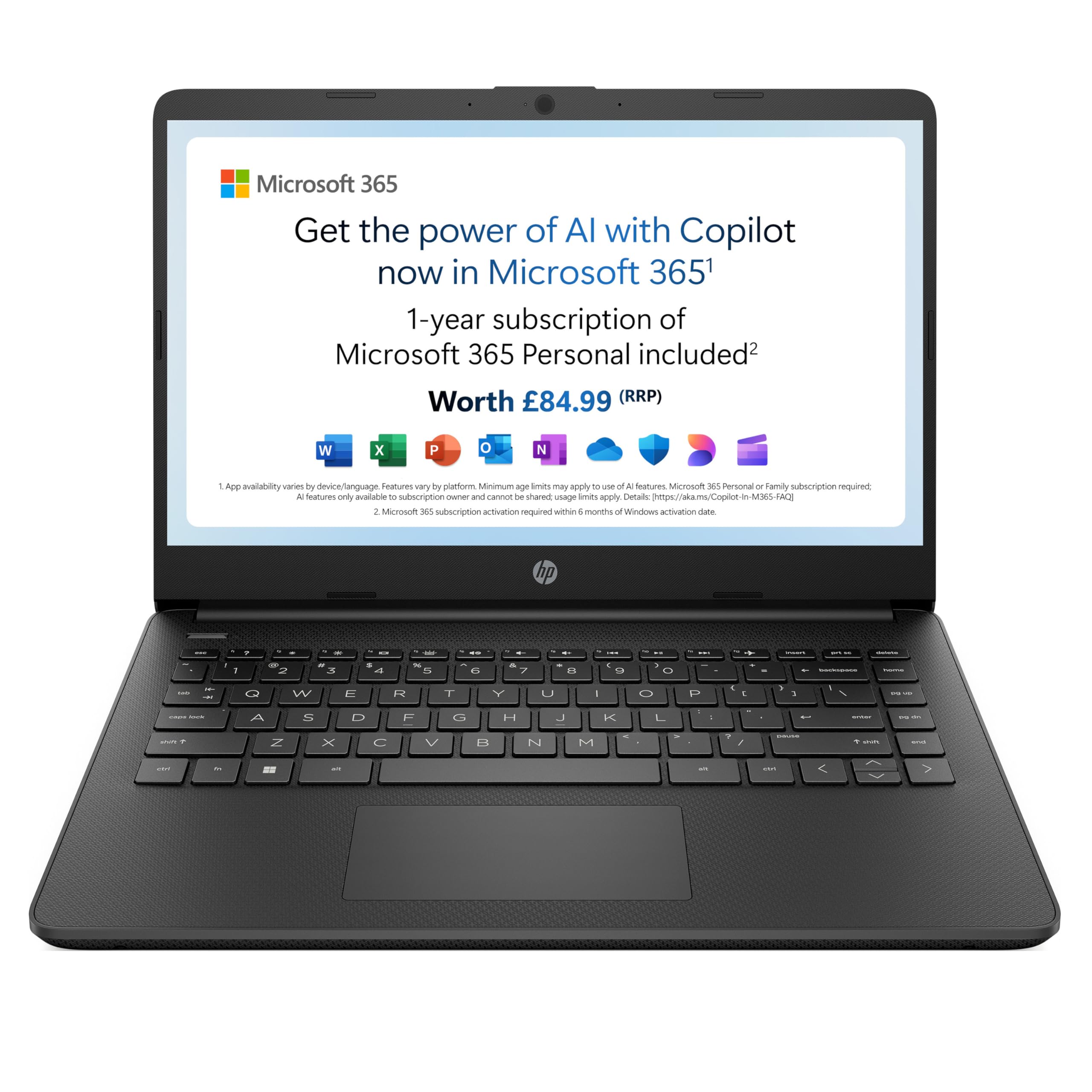 HP Stream 14" Laptop, Intel N4120 Processor, 4 GB RAM, 64 GB eMMC, Intel UHD Graphics, HD Display, Dual Speakers, Microsoft 365 Personal 12 month included, Win 11, Jet Black, 14s-dq0000sa