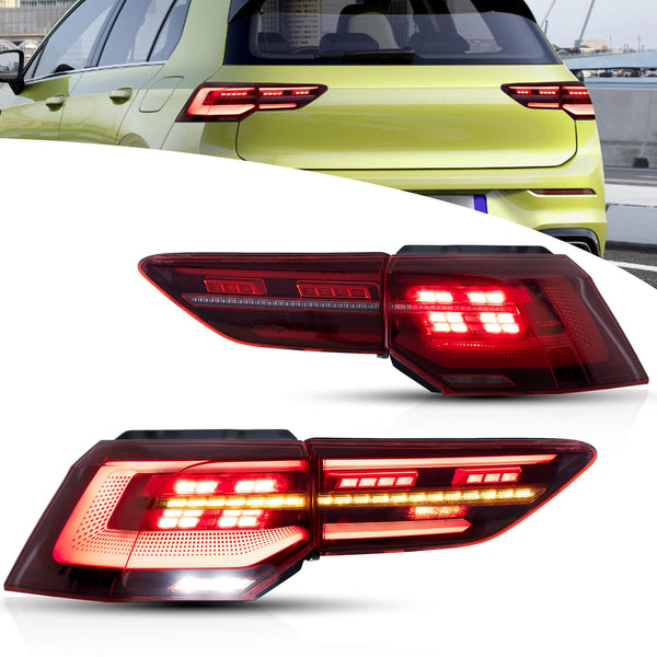 VLAND LED Rear Lights compatible with Golf MK8 Golf 8 2020-2023, w/Amber Sequential Indicator, Driver & Passenger Side - Smoked