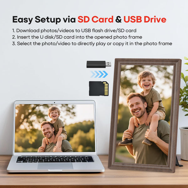 Frameo WiFi Digital Photo Frame 10.1 Inch - 1280x800 HD IPS Touch Screen Picture Frame Electronic, 32GB Memory, Auto Rotate, Wall Mountable, Digital PictureFrame for Sharing Photos and Videos